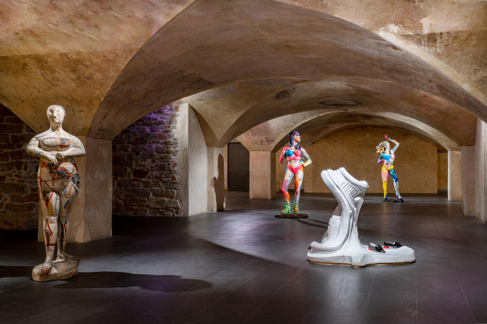 Installation view at the Museo Marino Marini. One of Marini’s sculptures on the far left.