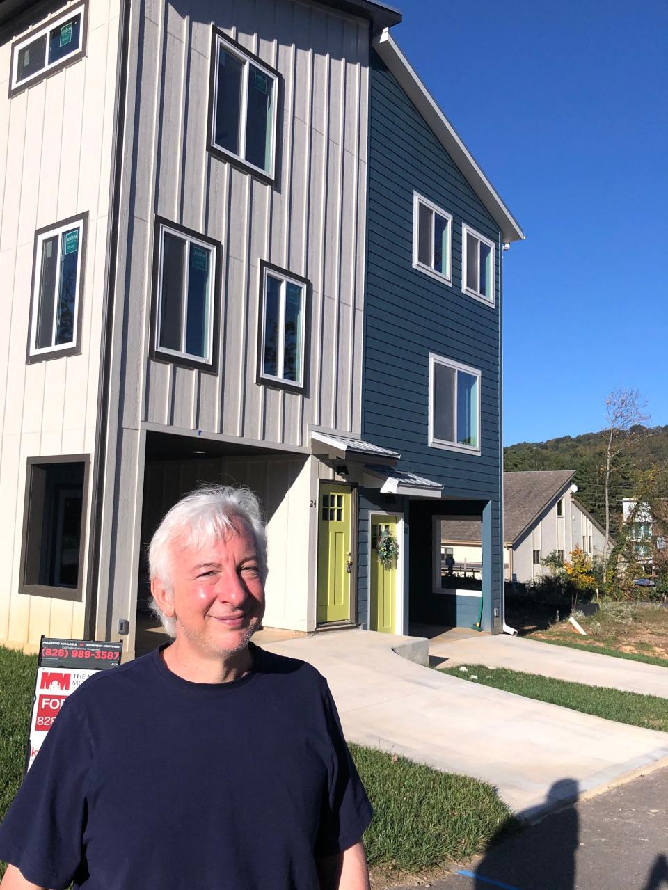 Barry Bailik's company, Compact Cottages, is building the 45-home Atkinsville subdivision in South Asheville. The "tall homes" start around $200,000, a price point that's hard to come by for new homes in Asheville, Bialik says.