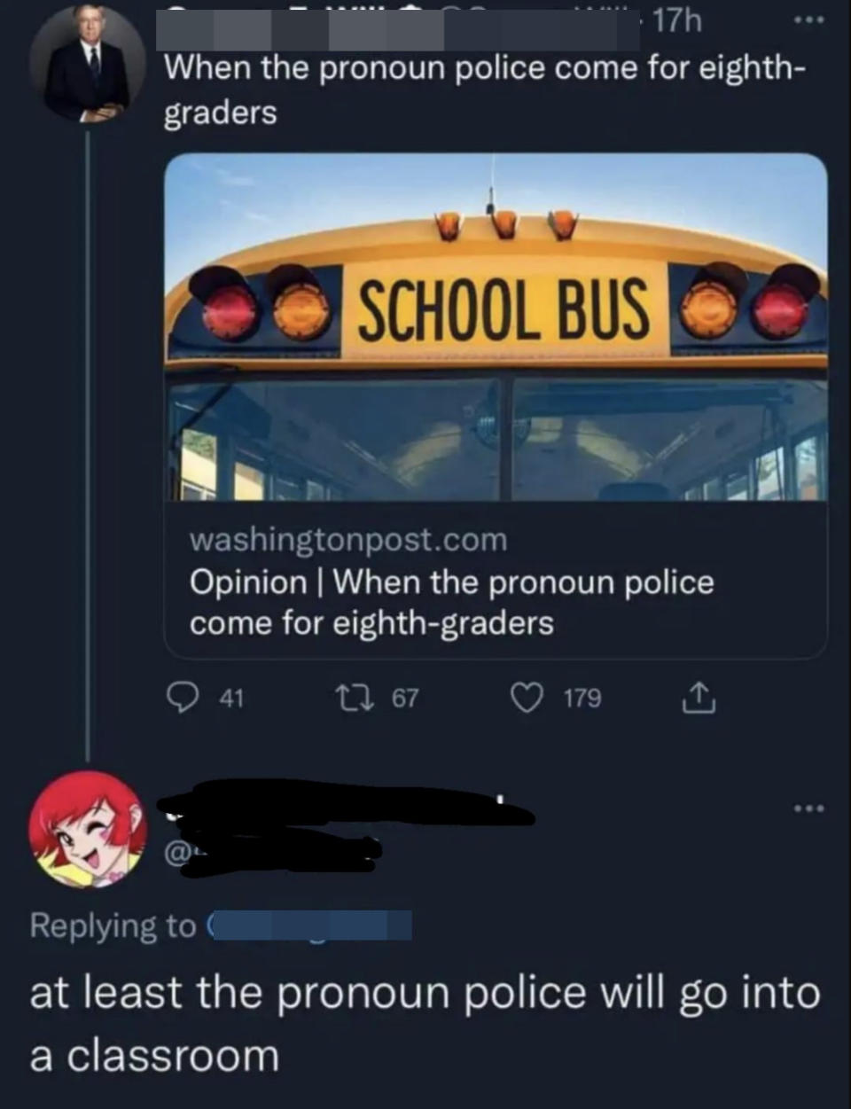 "at lest the pronoun police will go into a classroom"