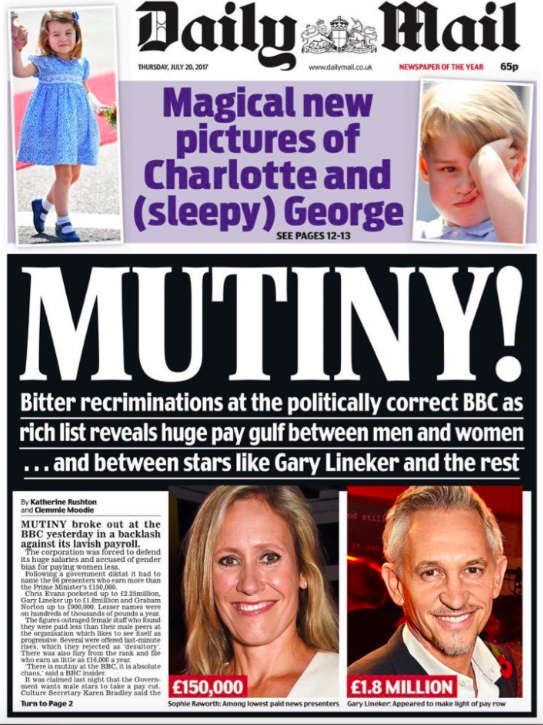 Bitterness from low earners at the BBC sees The Daily Mail allege 'mutiny' at the corporation