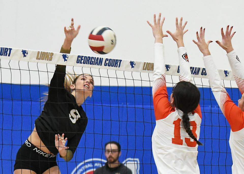 Southerns Jessica Smart goes up for a Kill vs. Barnegat. Ocean County Volleyball semifinals at Georgian Court on 10/23/2023.
Donovan Catholic defeats St. John Vianney and Southern defeats Barnegat to move on to the finals