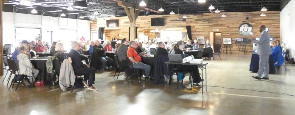 A crowd of roughly 100 people attended the Galion-Crestline Area Chamber of Commerce’s "Amtrak in Crestline" town hall meeting Wednesday afternoon at The Hub at Village Square.