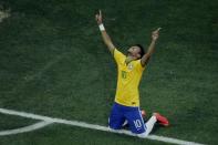 Brazil's Neymar celebrates his goal against Croatia during their 2014 World Cup opening match at the Corinthians arena in Sao Paulo June 12, 2014. REUTERS/Fabrizio Bensch