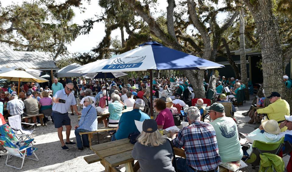 The crowd at Snook Haven enjoys the Gulf Coast Banjo Society on a recent Thursday. The Society performs every Thursday, weather permitting from 11 a.m. to 1:30 p.m., through May 2024. Snook Haven is at 5000 E Venice, Ave., off of River Road.