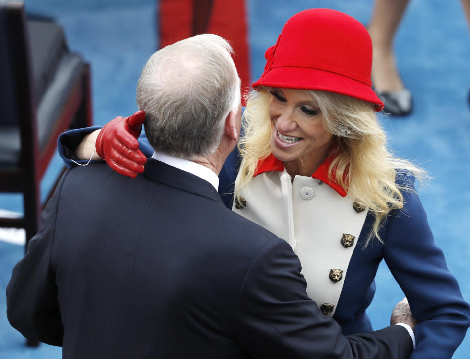 Kellyanne Conway turns up the color at Donald Trump's&nbsp;inauguration. (Photo: Brian Snyder/Reuters)