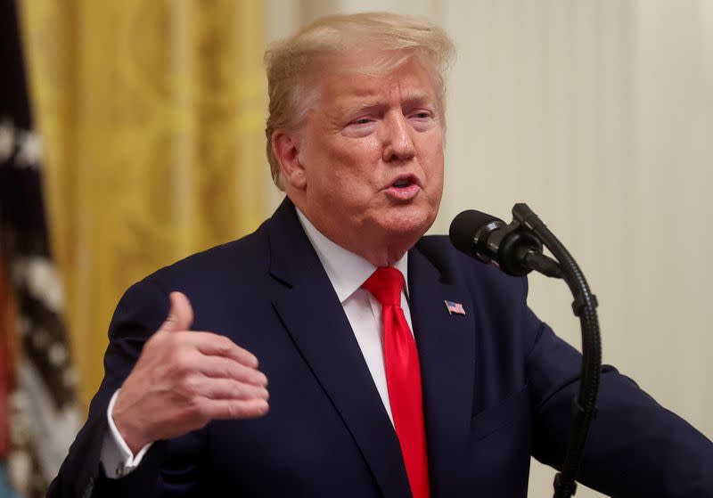 U.S. President Trump addresses U.S. mayors at the White House in Washington