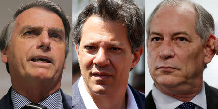 FILE PHOTO: A combination of file photos shows presidential candidates Jair Bolsonaro (L) in Brasilia, Brazil September 4, 2018, Fernando Haddad (C) in Curitiba, Brazil September 24, 2018 and Ciro Gomes in Brasilia, Brazil March 8, 2018, respectively, from Reuters files. REUTERS/Adriano Machado/Rodolfo Buhrer/Adriano Machado/File Photos