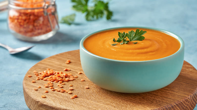 red lentil soup with herbs