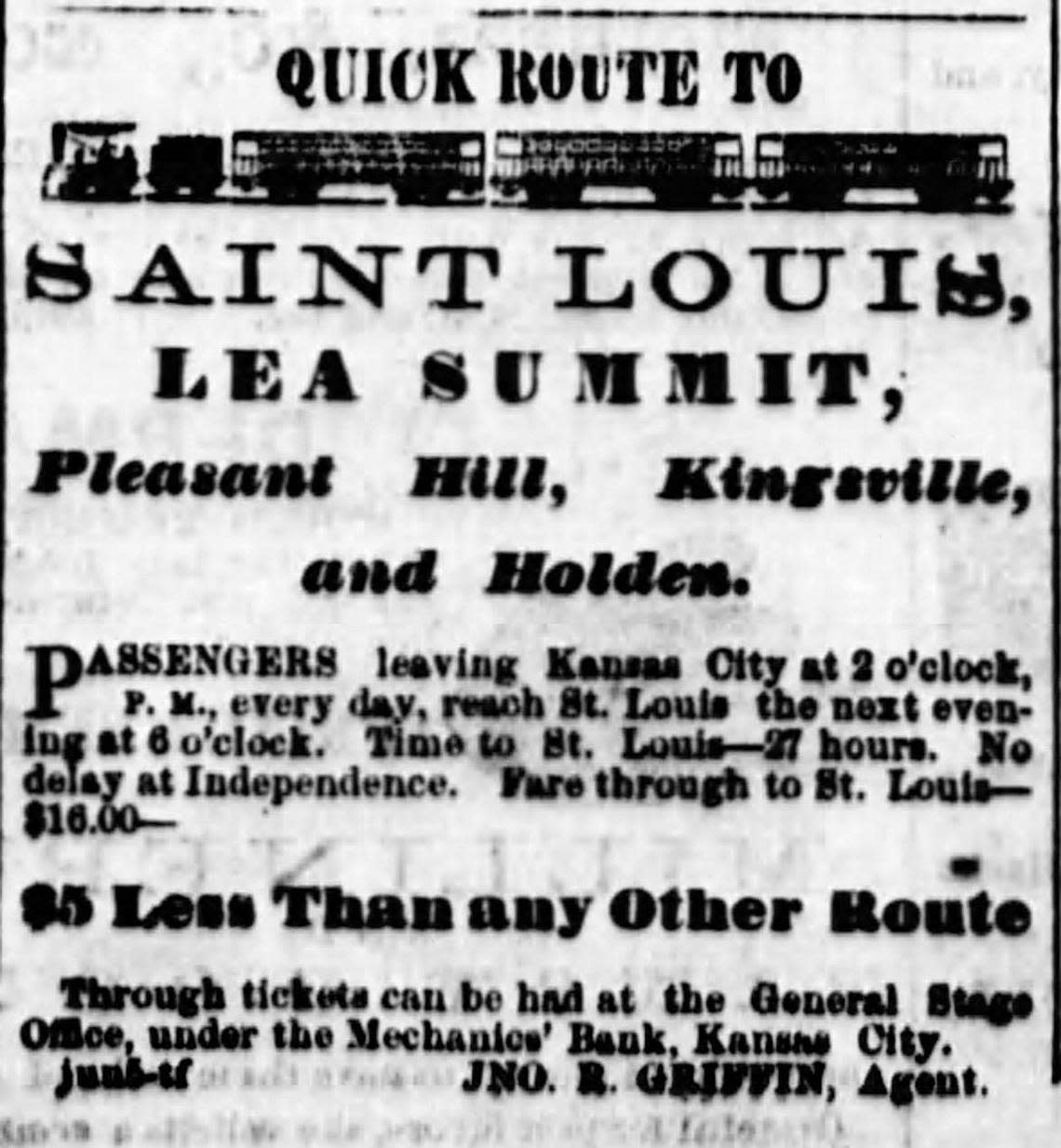 An 1865 ad for speedy transit to Lee’s Summit