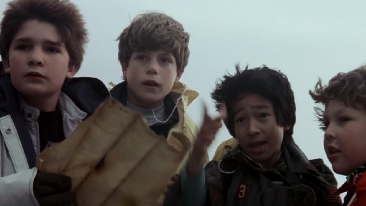  Mouth, Mikey, Data and Chunk with the map in The Goonies. 