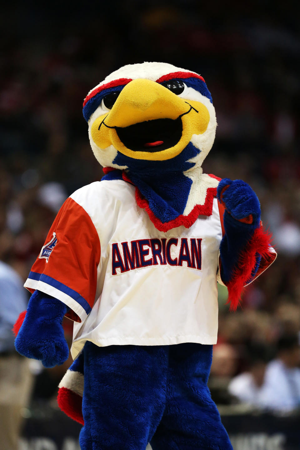 MILWAUKEE, WI - MARCH 20:  The American University Eagles mascot, Clawed the Eagle, performs during the second round game of NCAA Basketball Tournament against the Wisconsin Badgers at BMO Harris Bradley Center on March 20, 2014 in Milwaukee, Wisconsin.  (Photo by Jonathan Daniel/Getty Images)