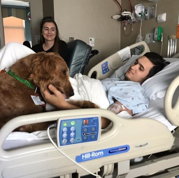 Drew Pescaro got a visit from a special friend while recovering in the hospital.