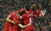 Football Soccer - Liverpool v Arsenal - Barclays Premier League - Anfield - 13/1/16 Joe Allen celebrates scoring the third goal for Liverpool with team mates Reuters / Phil Noble Livepic