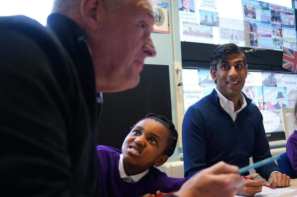 Lee Anderson with Sunak during visit to school in Ashfield earlier this month (PA)