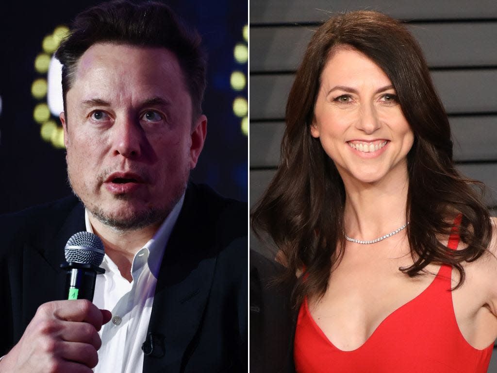 Elon Musk und MacKenzie Scott. - Copyright: Beata Zawrzel/NurPhoto via Getty Images; Toni Anne Barson via Getty Images