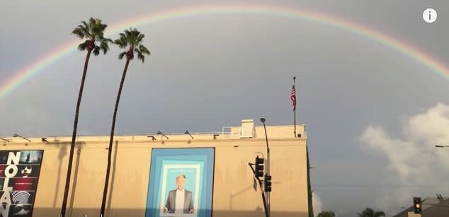 Ellen DeGeneres said she spotted this rainbow in the sky right after speaking to her dad for the last time. (Photo: The Ellen Show / YouTube)