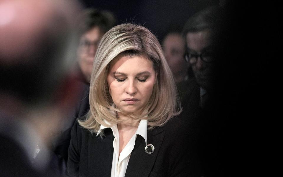 First Lady of Ukraine Olena Zelenska is pictured during a minute of silence at the World Economic Forum in Davos - Markus Schreiber/AP