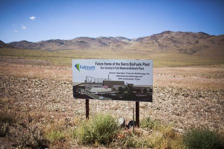 A sign marks the location of a proposed biofuels plant at the Tahoe-Reno Industrial Center, in McCarran, Nevada, September 16, 2014. REUTERS/Max Whittaker