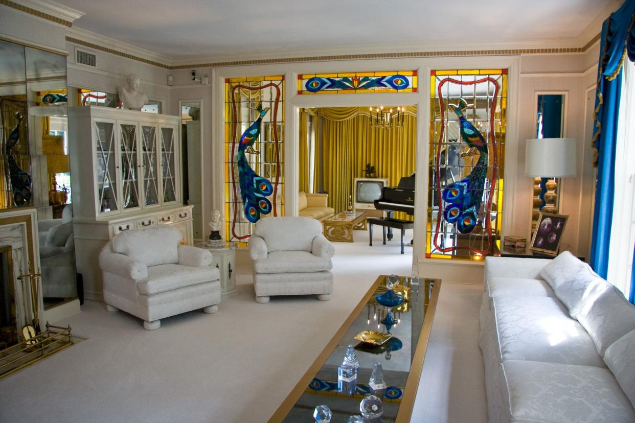 The living room inside Elvis Presley's mansion, Graceland.