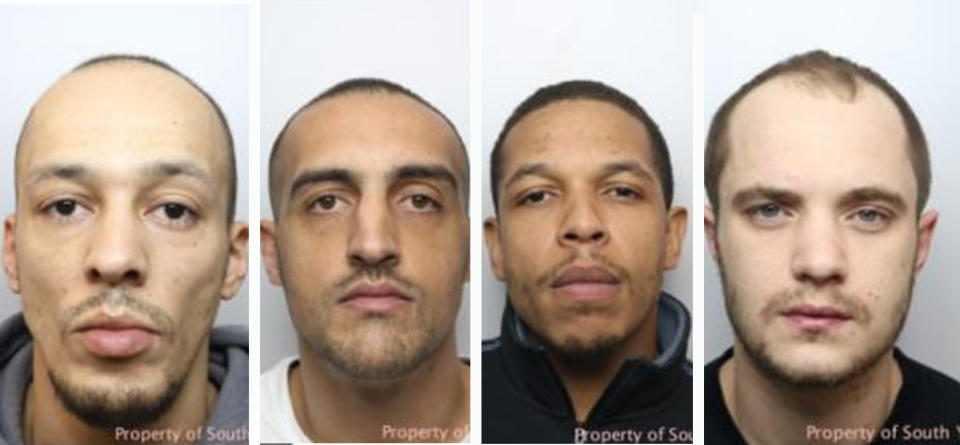 (L-R) Matthew Cohen, Dale Gordon and Keil Bryan were convicted of murder. James Good (far right) found guilty of perverting the course of justice (South Yorkshire Police)