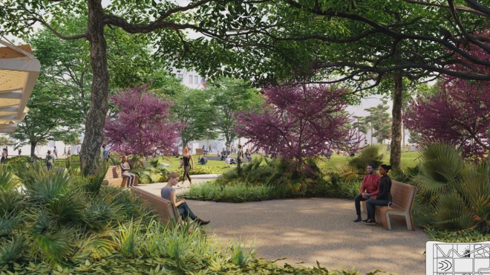 It shows six different gardens, planted trees, and an updated stage, and there will be a poet walk to celebrate James Weldon Johnson’s poetry.