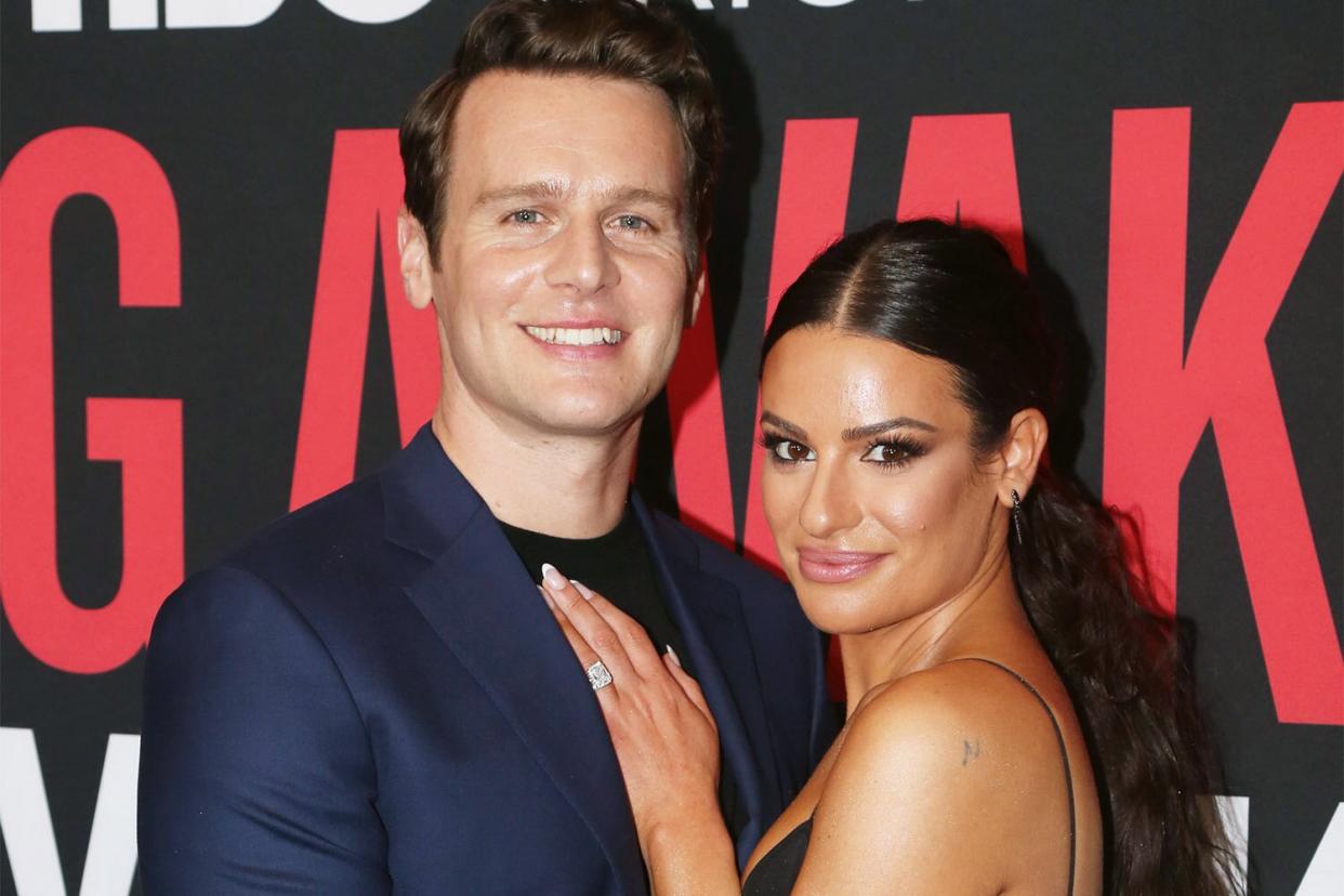 NEW YORK, NEW YORK - APRIL 25: Jonathan Groff and Lea Michele pose at the NYC Premiere of The HBO Max Documentary "Spring Awakening: Those You've Known" at Florence Gould Hall on April 25, 2022 in New York City. (Photo by Bruce Glikas/WireImage)