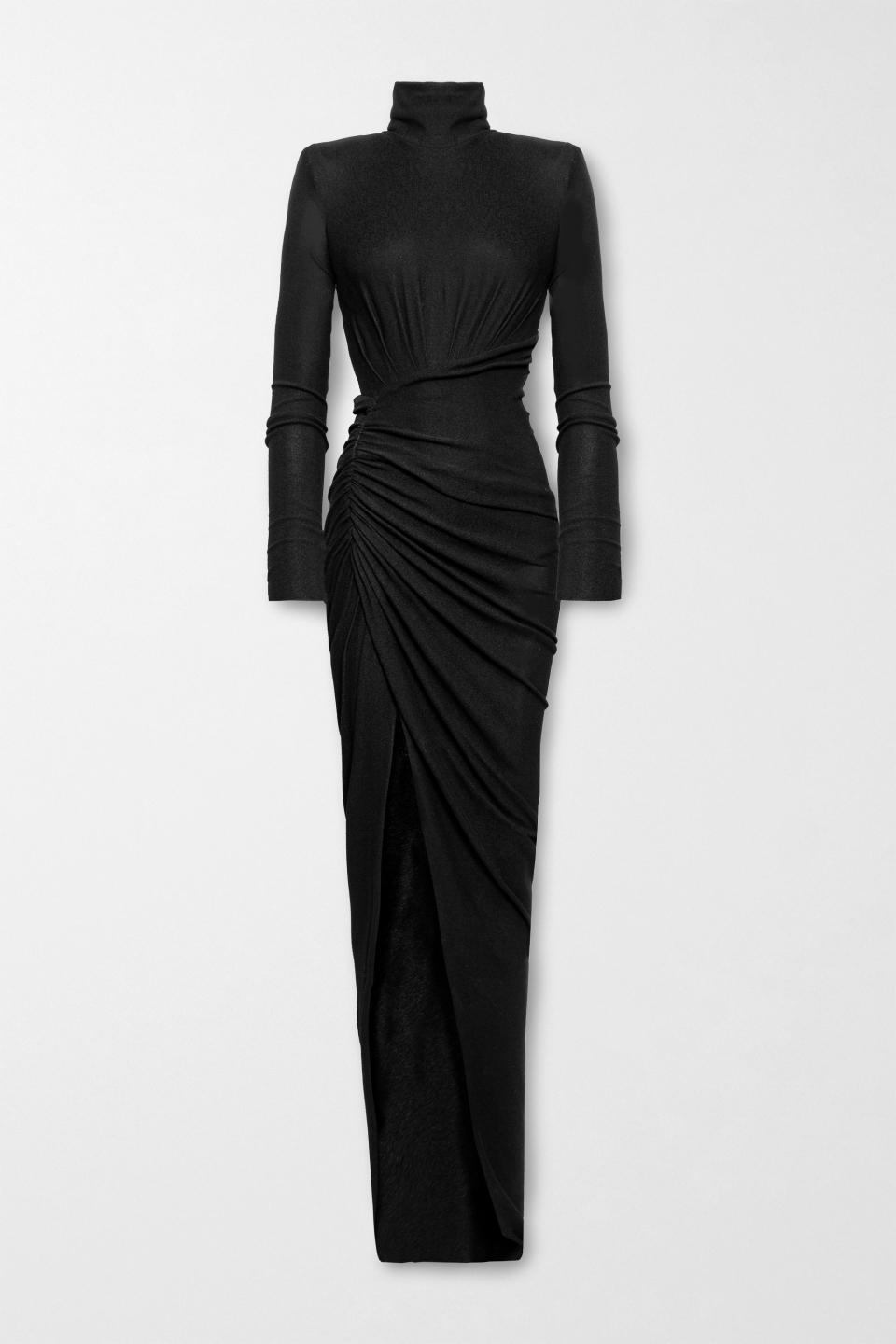 10) Ruched Stretch-Lamé Gown