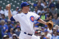 Chicago Cubs starting pitcher Alec Mills throws against the Arizona Diamondbacks during the first inning of a baseball game in Chicago, Saturday, July 24, 2021. (AP Photo/Nam Y. Huh)