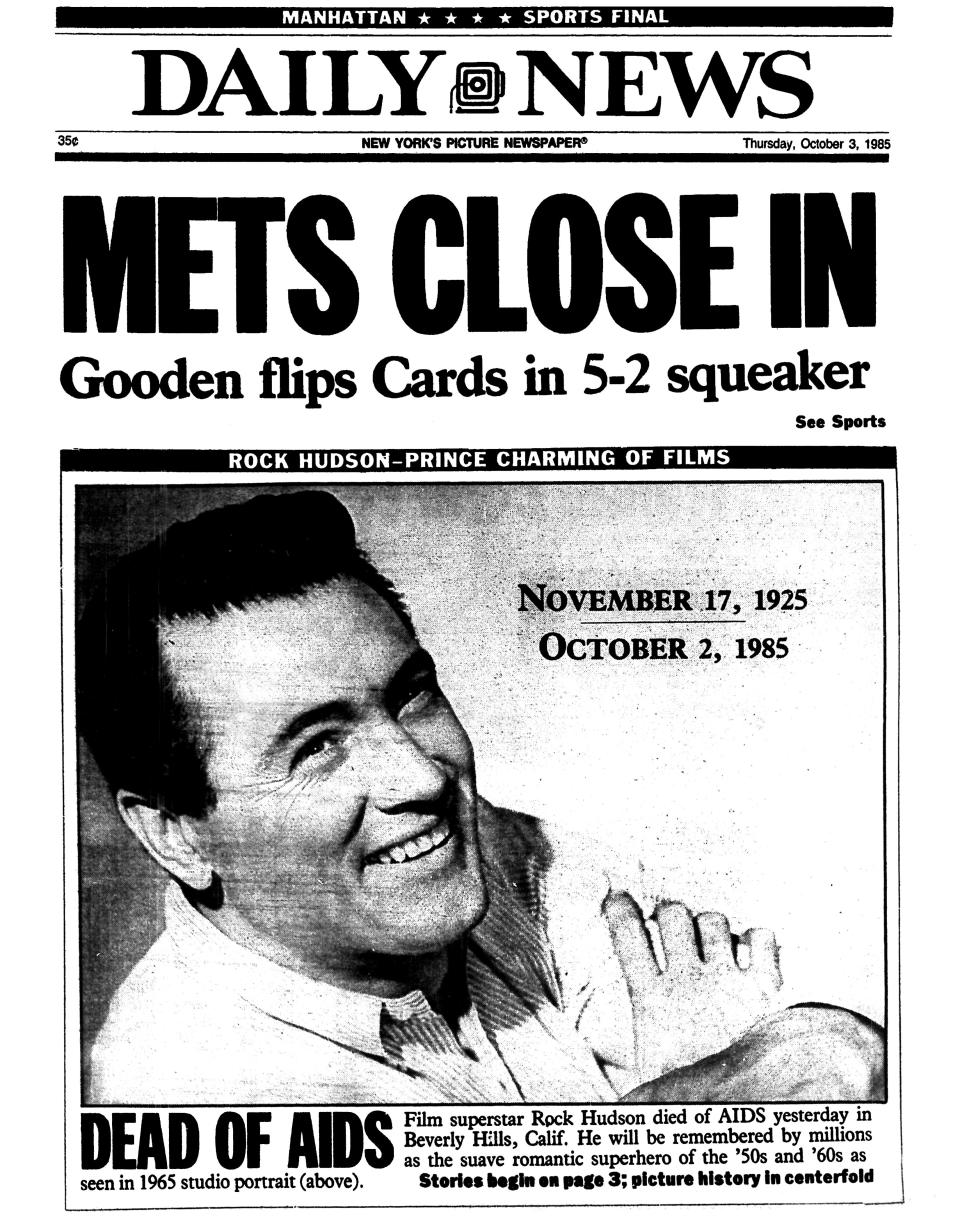 Daily News front page October 3, 1985 announcing the death of Rock Hudson