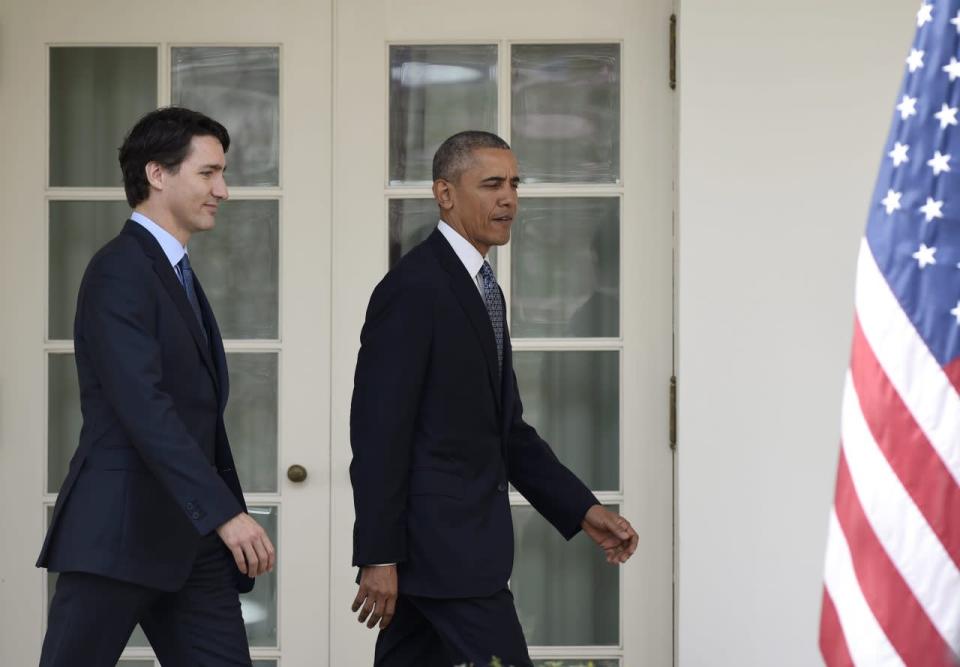 President Barack Obama and Prime Minister Justin Trudeau walk out for a news conference in the Rose Garden of White House in Washington, Thursday, March 10, 2016. (AP Photo/Susan Walsh)