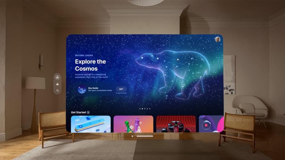 Apple Vision Pro's Explore the cosmos app being displayed within someone's home, image taken from Apple's marketing materials