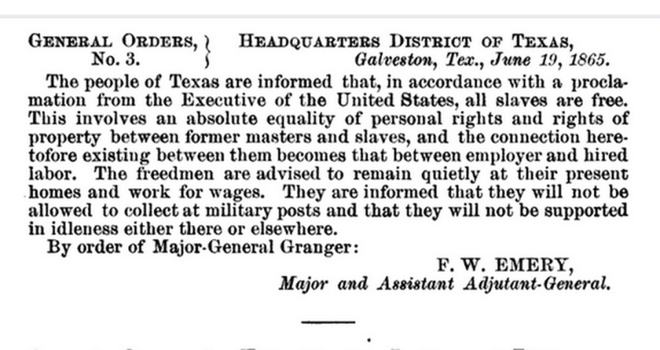 Maj. Gen. Gordon Granger’s General Orders No. 3 ordered “absolute equality.” U.S. war records