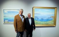 Swiss billionaire and politician Blocher poses with Giannada after a guided visit for the media of his collection at the Fondation Gianadda in Martigny