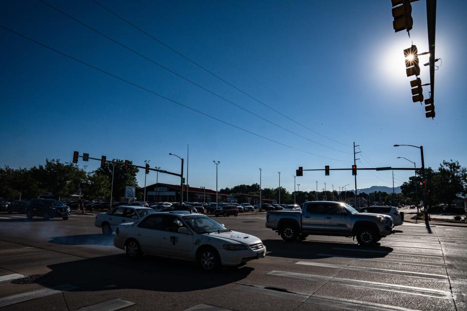 Northbound vehicles cross Drake Road on College Avenue on Aug. 14. The Midtown Fort Collins intersection was deemed the most dangerous in the city's 2022 Annual Roadway Safety Report.