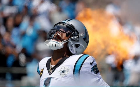 Cam Newton #1 of the Carolina Panthers runs onto the field during player introductions before their game against the Los Angeles Rams at Bank of America Stadium on September 08, 2019 in Charlotte, North Carolina - Credit: Getty Images