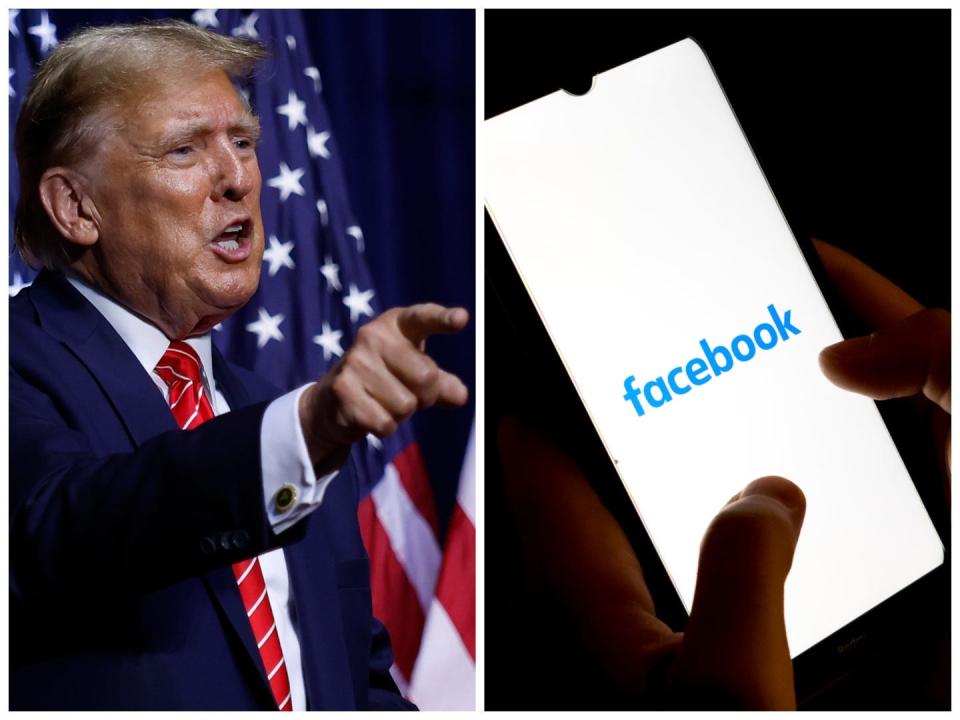 Donald Trump (left) and the Facebook logo on mobile (right).