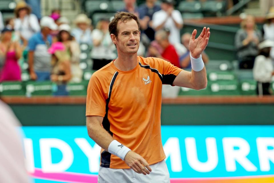 Andy Murray defeats David Goffin during round one of the BNP Paribas Open in Indian Wells, Calif., on Wednesday, March 6, 2024.