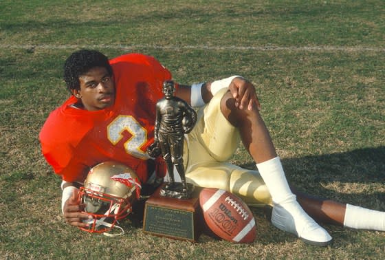 Sanders won the Jim Thorpe Award in 1988 as a defensive back for the Florida State Seminoles<span class="copyright">Focus on Sport/Getty Images</span>
