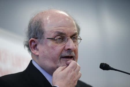 Author Salman Rushdie speaks during the opening news conference of the Frankfurt book fair, Germany October 13, 2015. REUTERS/Ralph Orlowski