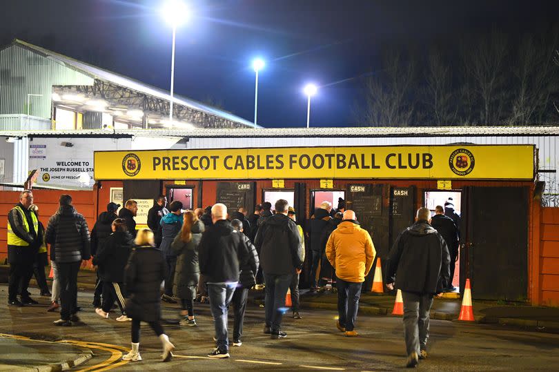 Fans queuing up outside Prescot Cables Football Club