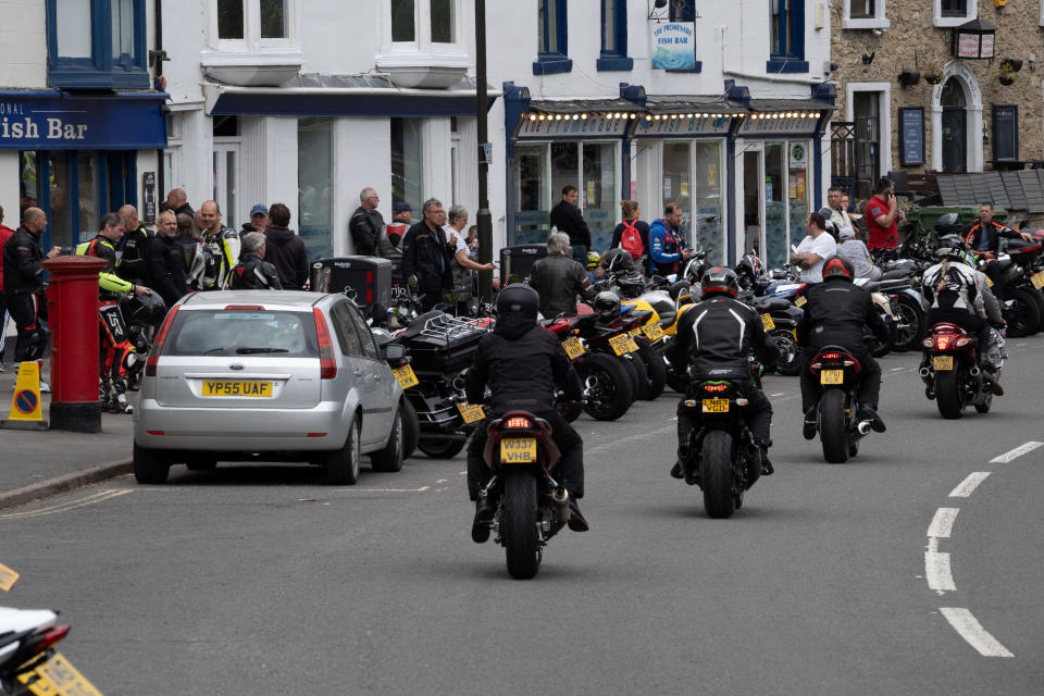 Bikers travel through Matlock Bath. (Tom Maddick / SWNS)