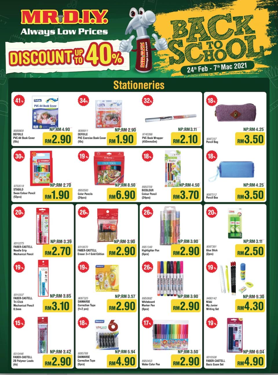 From colour pencils to correction tape, MR.DIY has your stationery needs covered (flyer applicable for West Malaysia only). — Picture courtesy of MR.DIY