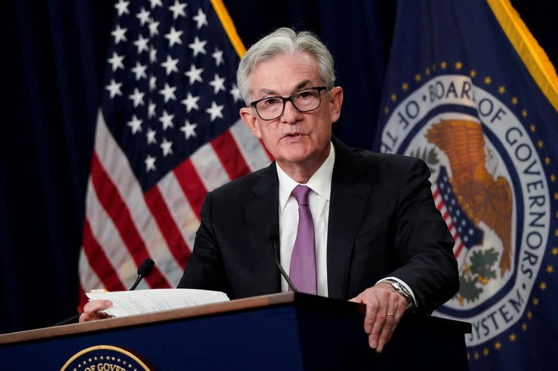 FILE PHOTO: Federal Reserve Chair Jerome Powell speaks during a news conference in Washington