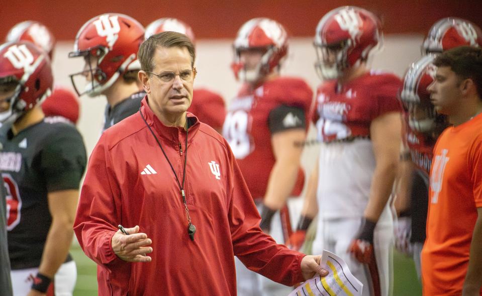 Indiana Head Coach Curt Cignetti during a spring practice at the Mellencamp Pavilion on Thursday, April 11, 2024.