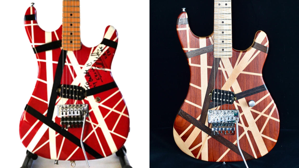  An Eddie Van Halen solid wood striped tribute guitar. 