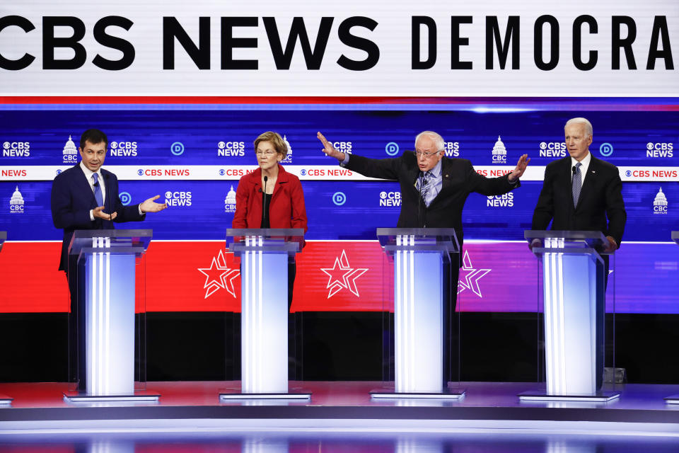 Candidates participate in the Democratic presidential primary debate at the Gaillard Center on Feb. 25, 2020, in Charleston, South Carolina. (Photo: AP Photo/Patrick Semansky)