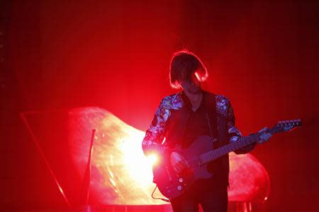 Lead vocalist Matthew Bellamy of Muse performs at the Coachella Valley Music and Arts Festival in Indio