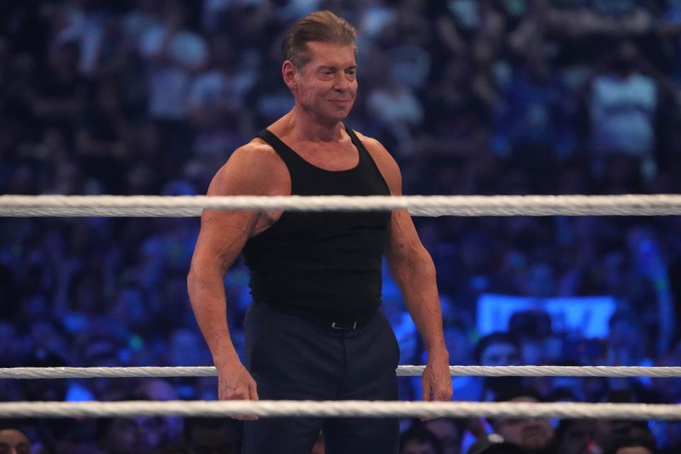 Apr 3, 2022; Arlington, TX, USA; WWE owner Vince McMahon during WrestleMania 38 at AT&T Stadium.