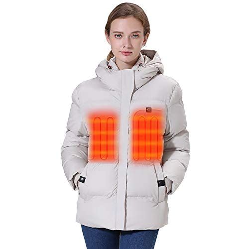 Aunroaa Heated Jacket Womens Slim Fit Coat with 14400 mAh Battery Pack and Comfortable Hood