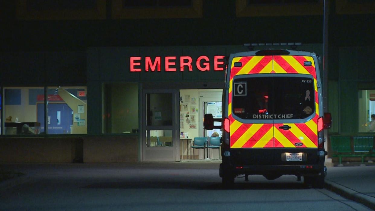 A Calgary Fire Department vehicle sits outside the Alberta Children's Hospital emergency room. (Mike Symington/CBC - image credit)